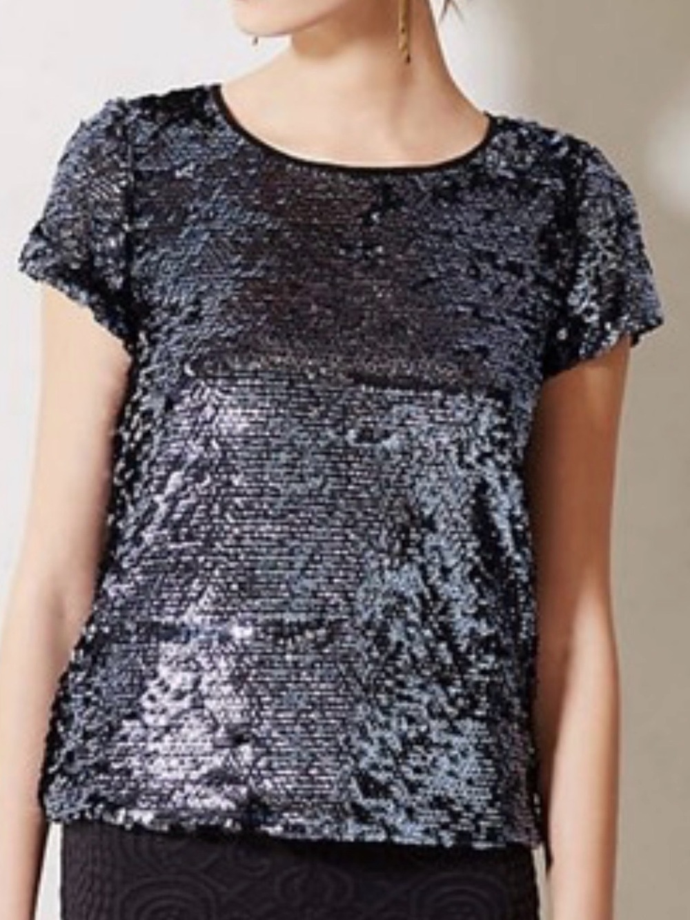 Anthropologie Leifsdottir Blue Sequin T-Shirt Size Small